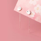 925 Silver Enamel Rabbit Chain Tassel Hoop Earrings