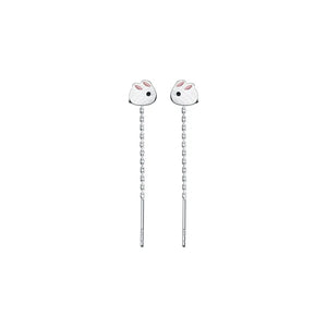 925 Silver Enamel Rabbit Chain Tassel Hoop Earrings