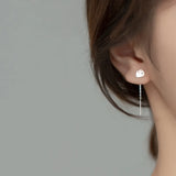 925 Silver Enamel Rabbit Chain Tassel Hoop Earrings