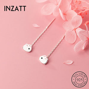 925 Silver Enamel Rabbit Chain Tassel Hoop Earrings