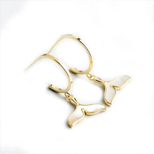 925 Silver Enamel Fish Tail Hoop Earrings Women Party Jewelry Accessories Gift