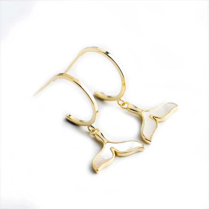 925 Silver Enamel Fish Tail Hoop Earrings Women Party Jewelry Accessories Gift