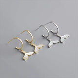 925 Silver Enamel Fish Tail Hoop Earrings Women Party Jewelry Accessories Gift