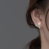 925 Sterling Silver Enamel Flower Stud Earrings Plant Accessories Gift