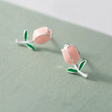 925 Sterling Silver Enamel Flower Stud Earrings Plant Accessories Gift