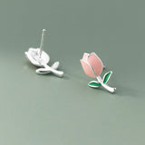 925 Sterling Silver Enamel Flower Stud Earrings Plant Accessories Gift