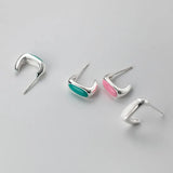 925 Silver Enamel Geometric Stud Earrings Party Jewelry