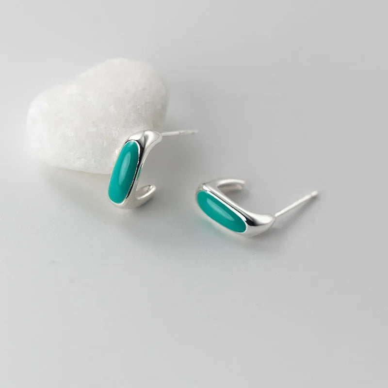 925 Silver Enamel Geometric Stud Earrings Party Jewelry