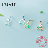 925 Silver Enamel Leaves Plant Stud Earrings Women Jewelry Bijoux