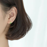 925 Silver Enamel Leaves Plant Stud Earrings Women Jewelry Bijoux