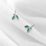 925 Silver Enamel Leaves Plant Stud Earrings Women Jewelry Bijoux