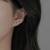 925 Silver Enamel Round Stud Earrings Classic Roman Number Fine Jewelry