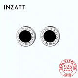 925 Silver Enamel Round Stud Earrings Classic Roman Number Fine Jewelry