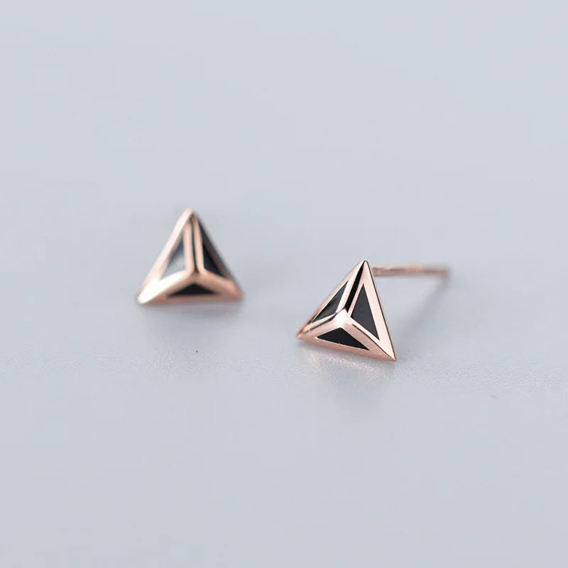 925 Silver Triangle Stud Earrings Enamel Minimalist Jewelry Hot