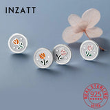 925 Silver Enamel Tulip Flower Stud Earrings Women Jewelry Plant Minimalist