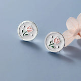 925 Silver Enamel Tulip Flower Stud Earrings Women Jewelry Plant Minimalist