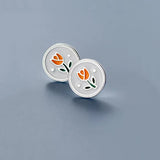 925 Silver Enamel Tulip Flower Stud Earrings Women Jewelry Plant Minimalist