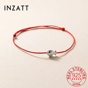 925 Silver Fish Red Rope Bracelet Women Jewelry