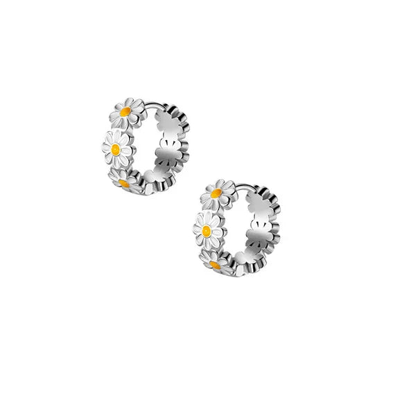 925 Sterling Silver Flower Hoop Earrings Classic Jewelry