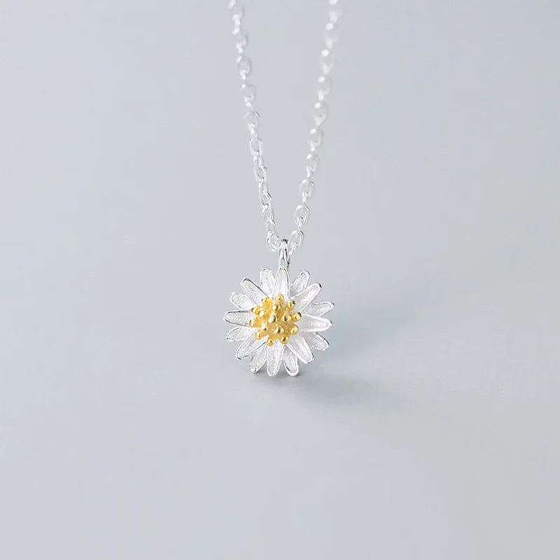 925 Sterling Silver Flower Plant Pendant Necklace for Women
