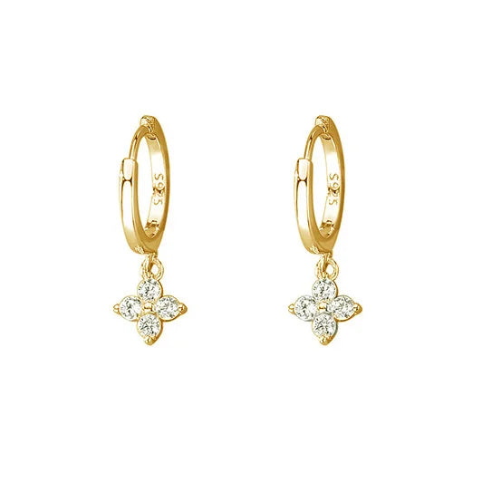 925 Sterling Silver Zircon Clover Hoop Earrings Wedding Fine Jewelry