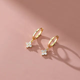 925 Sterling Silver Zircon Clover Hoop Earrings Wedding Fine Jewelry
