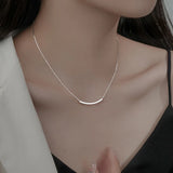 925 Silver Geometric Arc Box Chain Choker Necklace
