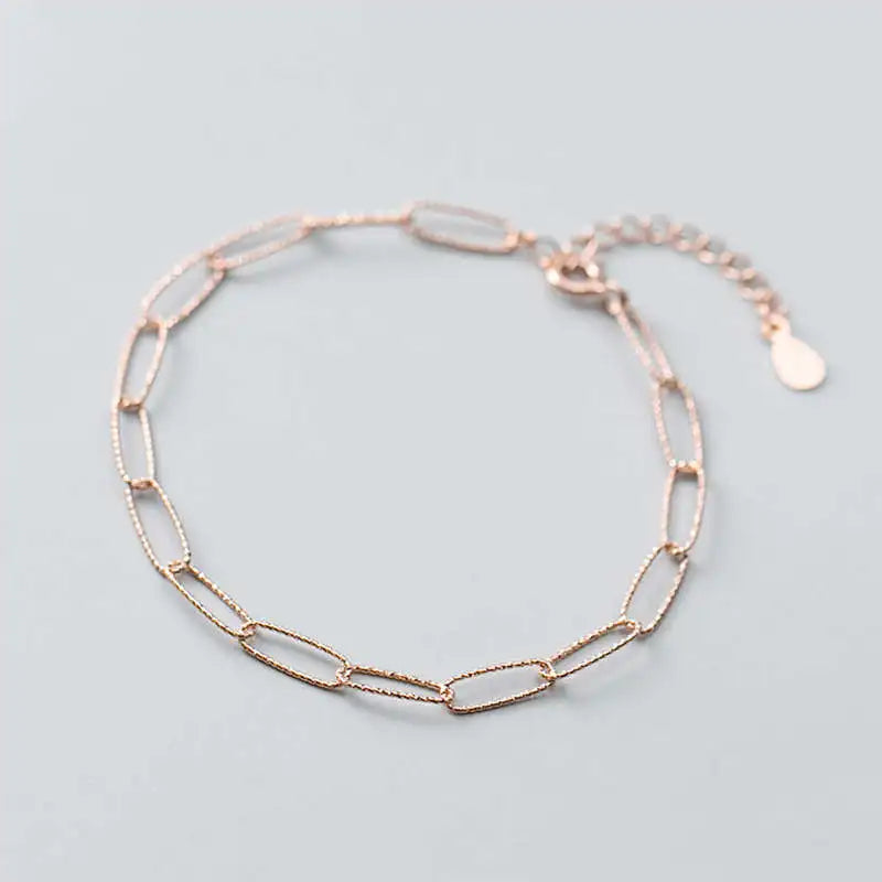925 Sterling Silver Geometric Oval Chain Bracelet Women Party Jewelry