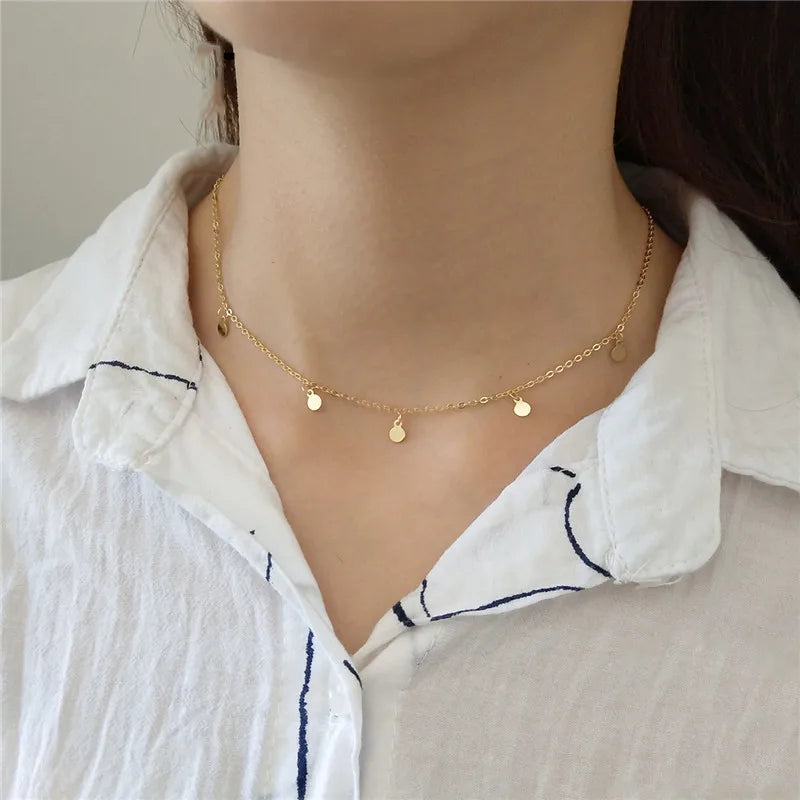 925 Sterling Silver Geometric Round Choker Necklace Minimalist Fine Jewelry