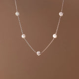 925 Silver Zircon Pearl Choker Necklace Women Jewelry