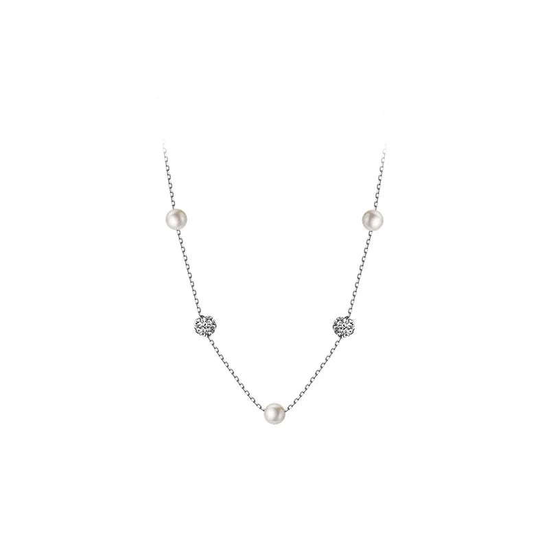 925 Silver Zircon Pearl Choker Necklace Women Jewelry