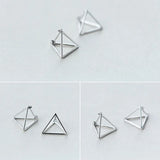 925 Silver Geometric Triangle Hoop Earrings Women Jewelry Three Colors