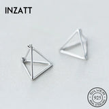 925 Silver Geometric Triangle Hoop Earrings Women Jewelry Three Colors
