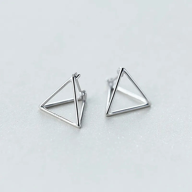 925 Silver Geometric Triangle Hoop Earrings Women Jewelry Three Colors