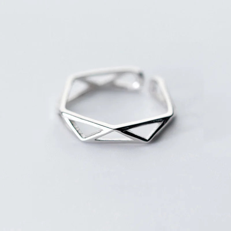 925 Silver Triangle Adjustable Ring Minimalist Jewelry