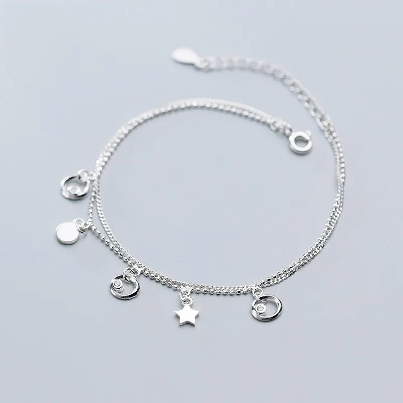 925 Silver Zircon Round Bracelet for Women Fine Jewelry Star Gift