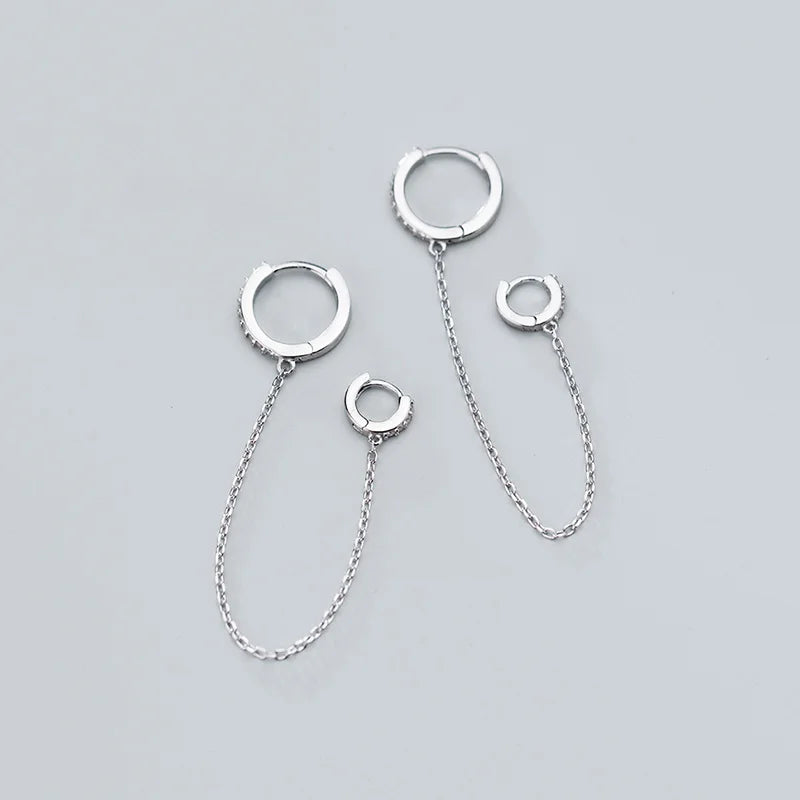 925 Silver Zircon Tassel Hoop Earrings Women Party Jewelry