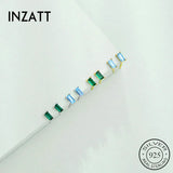 925 Silver Zircon Square Stud Earrings Fine Jewelry Women Accessory
