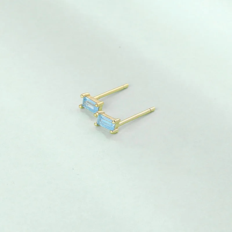 925 Silver Zircon Square Stud Earrings Fine Jewelry Women Accessory