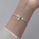 925 Silver Glass Heart Chain Bracelet for Women