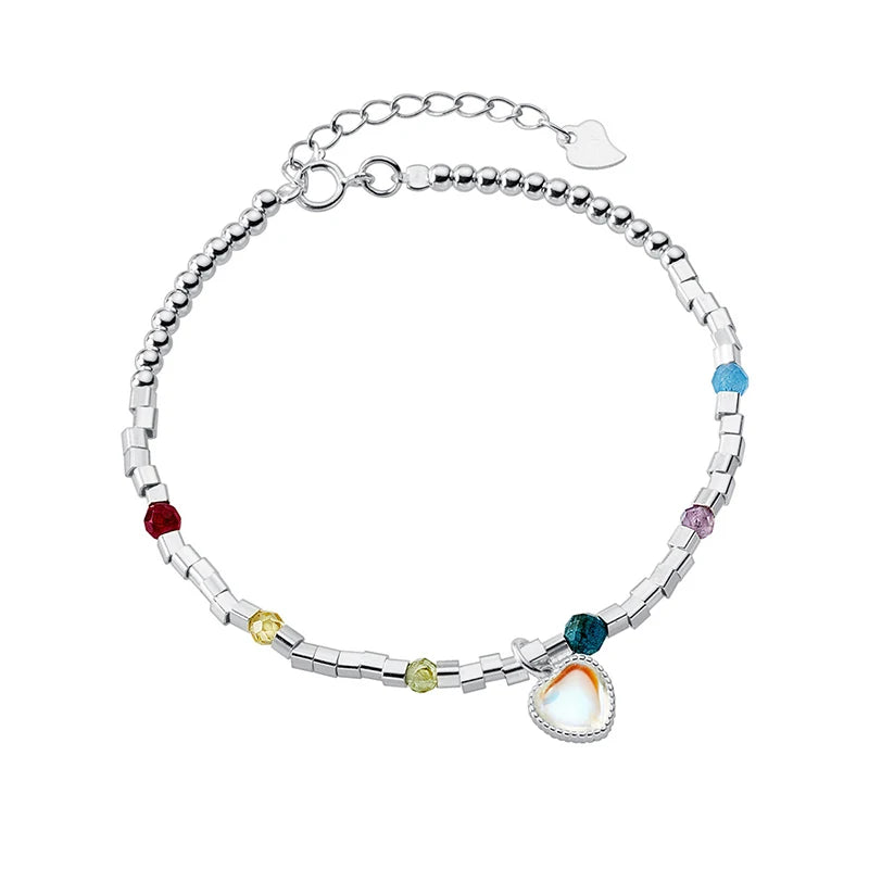 925 Silver Glass Heart Chain Bracelet for Women