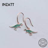 925 Silver Green Dinosaur Drop Earrings Women Party Jewelry Gift