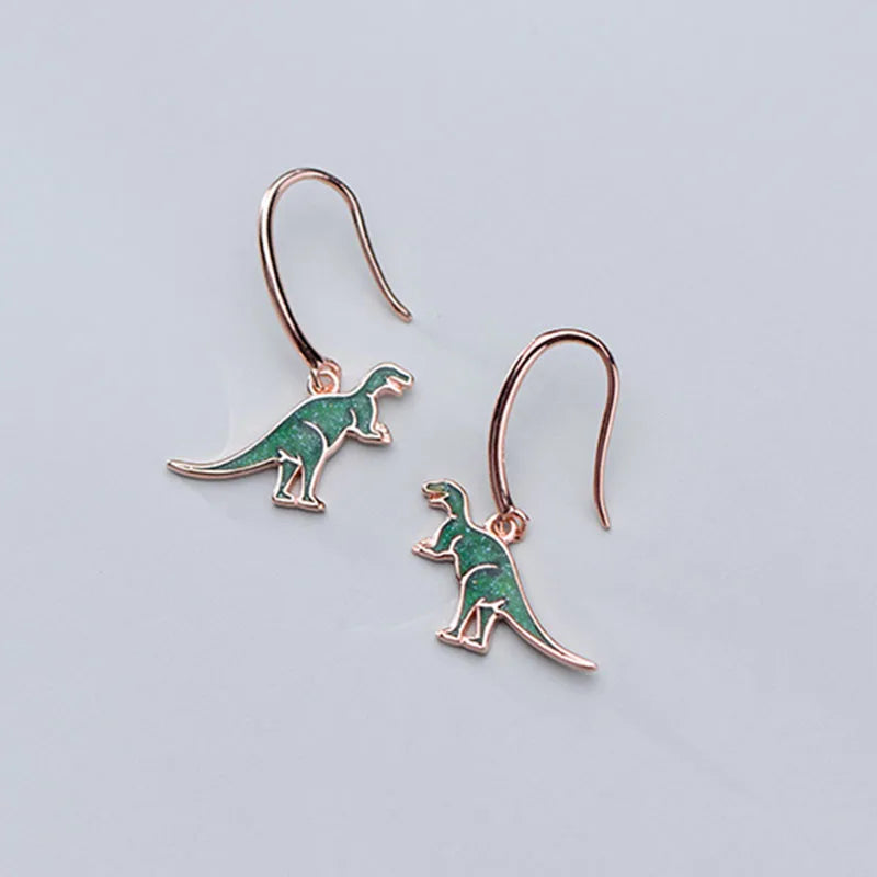 925 Silver Green Dinosaur Drop Earrings Women Party Jewelry Gift