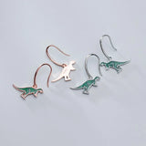 925 Silver Green Dinosaur Drop Earrings Women Party Jewelry Gift