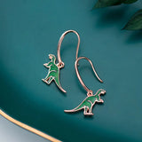 925 Silver Green Dinosaur Drop Earrings Women Party Jewelry Gift
