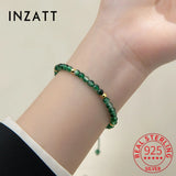 925 Silver Green Glass Bead Rope Bracelet Classic Fine Jewelry