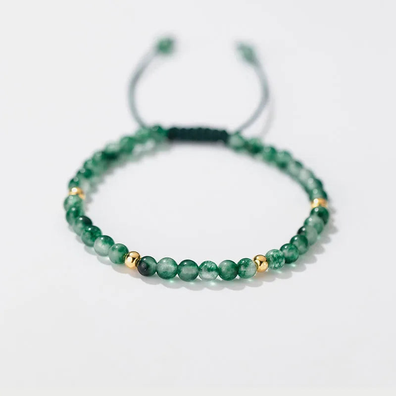 925 Silver Green Glass Bead Rope Bracelet Classic Fine Jewelry