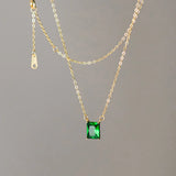 925 Silver Green Zircon Square Choker Necklace Women's Fine Jewelry