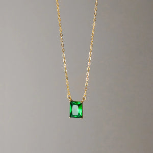 925 Silver Green Zircon Square Choker Necklace Women's Fine Jewelry