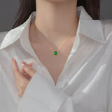 925 Silver Green Zircon Square Choker Necklace Women's Fine Jewelry